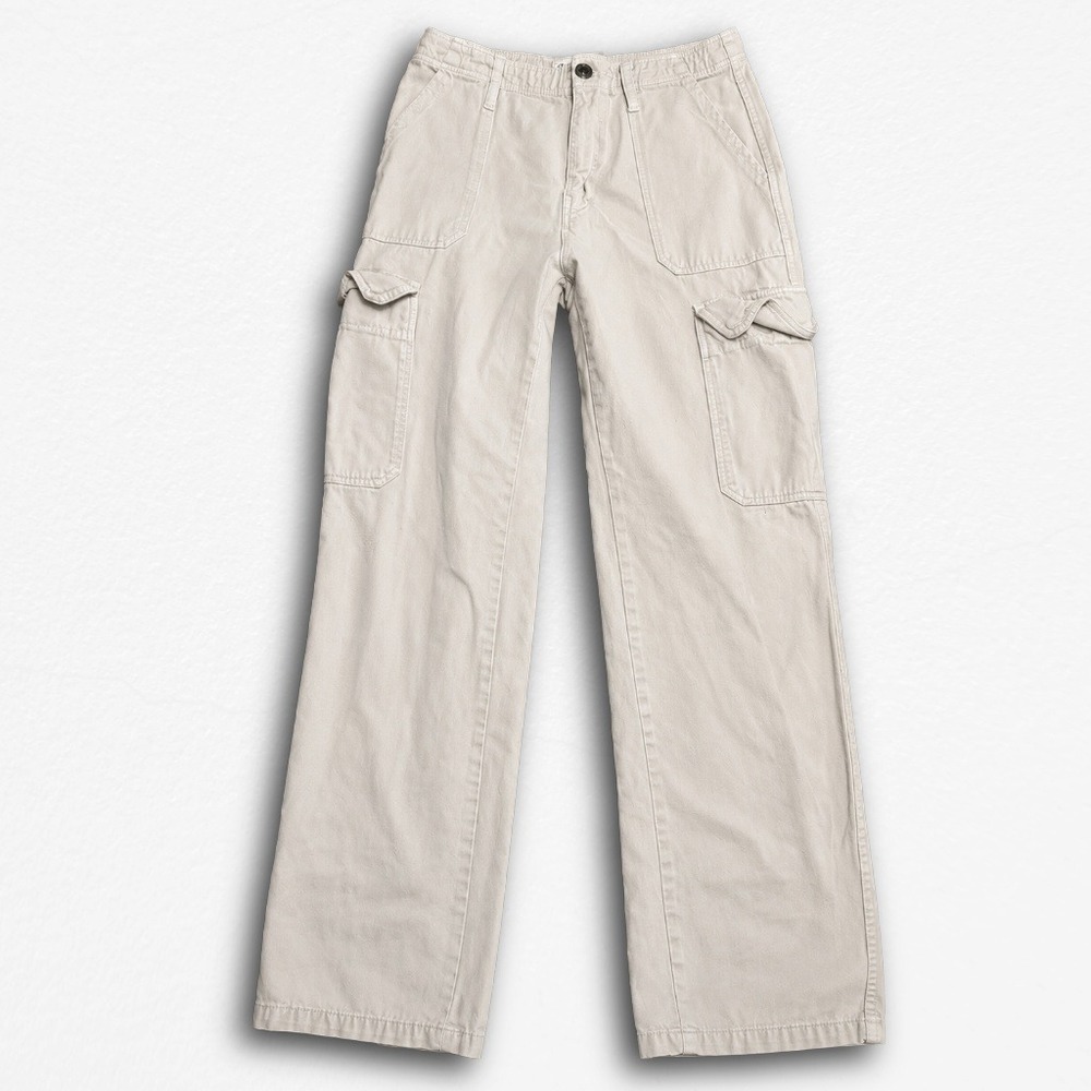 Zara Women Cream Beige Wide Leg Cargo Pants Utility Streetwear Size 2